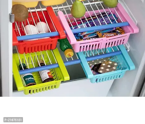 Plastic Adjustable Storage Fridge Organizer Basket 4 Pcs Multicolour