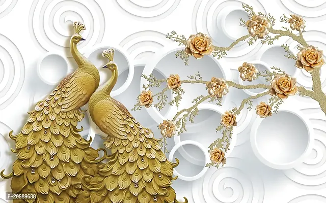 Anita Enterprises Golden Peacock Wall Sticker, Waterproof Wall Sticker, Use in Living Room, Bedroom, Kitchen, etc, Easy to Apply Self Adhesive Sticker (40 cm x 180 cm)