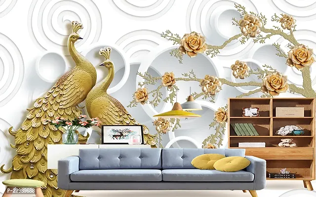 Anita Enterprises Golden Peacock Wall Sticker, Waterproof Wall Sticker, Use in Living Room, Bedroom, Kitchen, etc, Easy to Apply Self Adhesive Sticker (40 cm x 180 cm)-thumb4