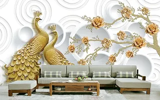 Anita Enterprises Golden Peacock Wall Sticker, Waterproof Wall Sticker, Use in Living Room, Bedroom, Kitchen, etc, Easy to Apply Self Adhesive Sticker (40 cm x 180 cm)-thumb1