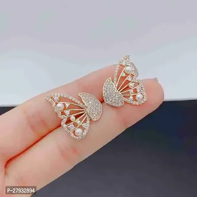 Golden Alloy American Diamond Studs Earrings For Women-thumb0