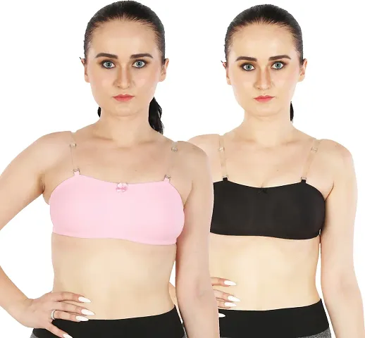 Stylish Multicoloured Cotton Blend Solid Bra For Women Pack Of 2