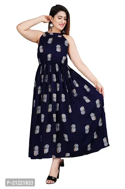 NUPITAL Women's Rayon Sleeveless Peacock Print Kurti (Blue_3XL)-thumb0