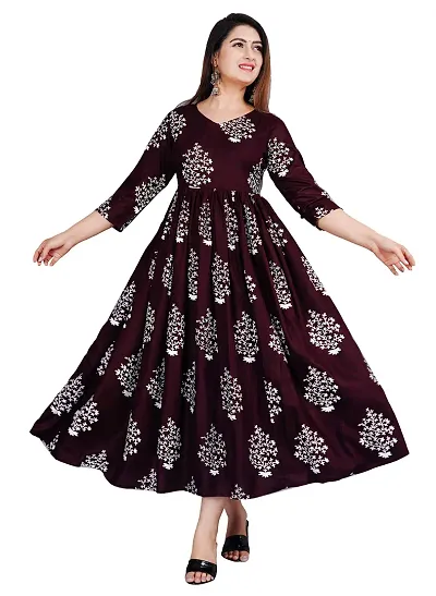 Smien Women 1101 khadi buta Anarkali Kurta_coffee