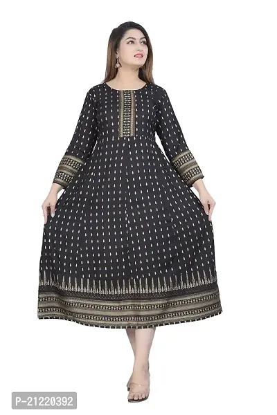 NUPITAL Women's Rayon Gold Printed Anarkali Kurti-thumb0