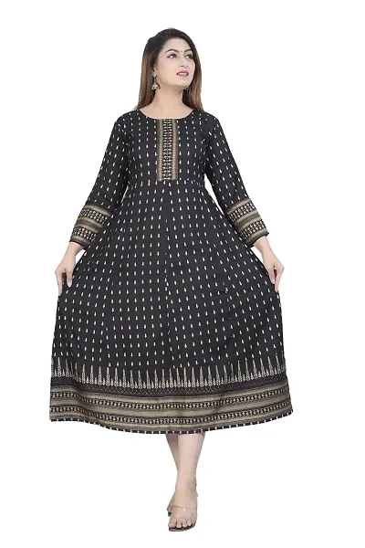 Stylish Rayon Anarkali Gold Printed Kurta