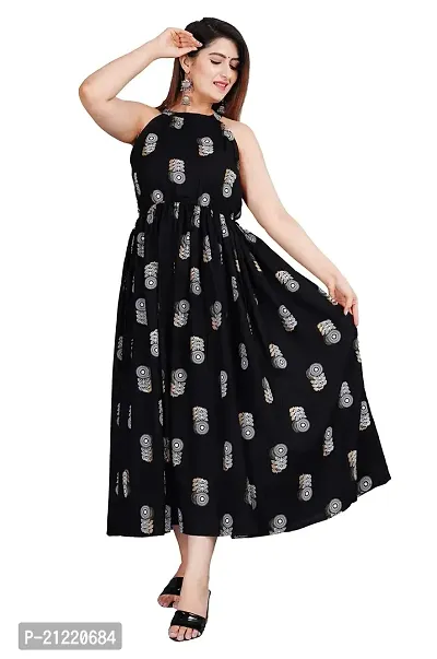 NUPITAL Women's Rayon Sleeveless Peacock Print Kurti (Black_XXL)