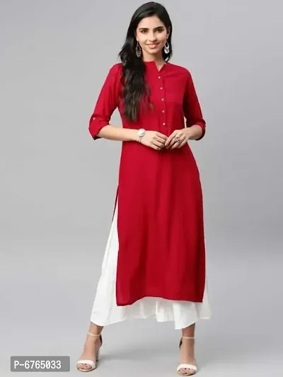 NUPITAL RED women solid rayon straight kurta-thumb0