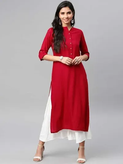 Stylish Rayon Solid 3/4 Sleeves Straight Kurti