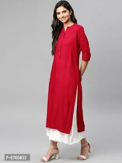 NUPITAL RED women solid rayon straight kurta-thumb2