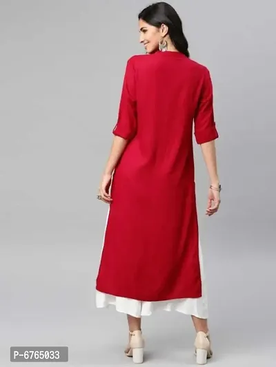 NUPITAL RED women solid rayon straight kurta-thumb3