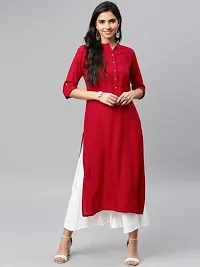 NUPITAL RED women solid rayon straight kurta-thumb3