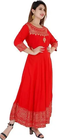 NUPITAL RED WOMEN PRINTED RAYON KURTA WITH DUPTTA-thumb1