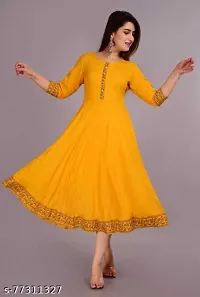 YELLOW WOMEN PRINTED RAYON KURTA-thumb2