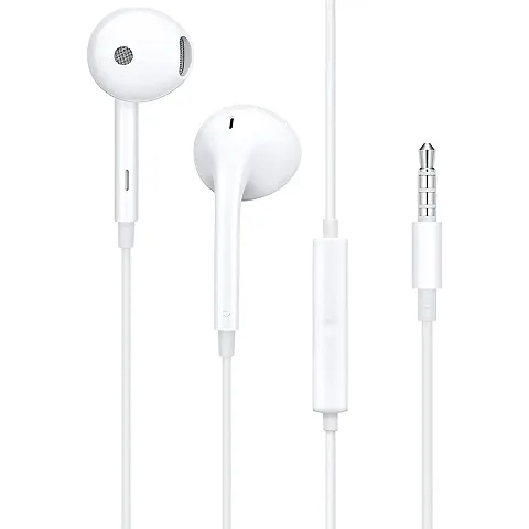 MEDANSH STORE Oppo Comfortable Mh319 Half-Ear Wired Metal Earphones Earbuds with Microphone, Clear Sound Noise Isolating in Ear Headphones, Stereo Ear Lead for Cell Phones, Laptop, Tablet (White)
