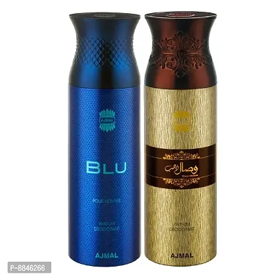 Ajmal Blu Homme  Wisal Dhahab Deodorant Spray For Men (200 ml, Pack of 2)