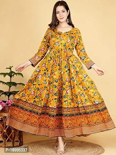 Stylish Yellow Printed Viscose Rayon Gown For Women-thumb0