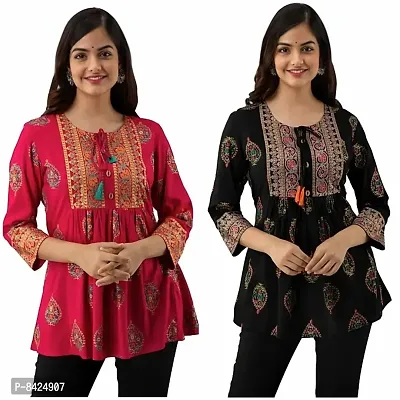 Classic Rayon Embroidered Short Kurta for Women, Pack of 2-thumb0