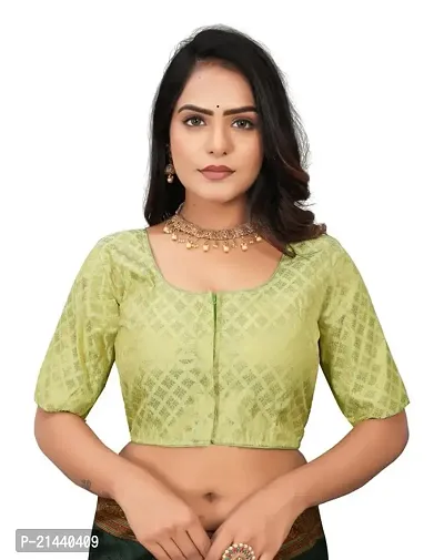 RAMBHAU-Neck Designer Jacquard Radymade Short Sleeves Women Blouse for Traditional Look (Mint Green, Size -38)
