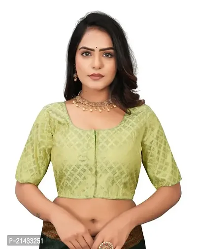 RAMBHAU-Neck Designer Jacquard Radymade Short Sleeves Women Blouse for Traditional Look (Mint Green, Size -34)