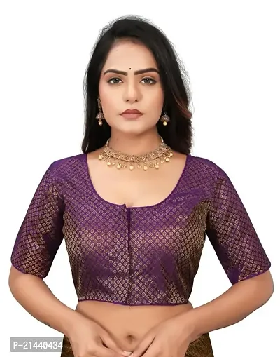 RAMBHAU-Neck Designer Jacquard Radymade Short Sleeves Women Blouse for Traditional Look (Purple, Size -38)