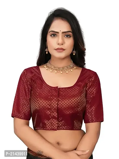 RAMBHAU-Neck Designer Jacquard Radymade Short Sleeves Women Blouse for Traditional Look (Red, Size -38)