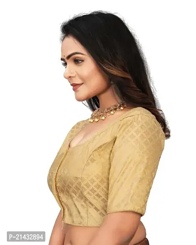 RAMBHAU-Neck Designer Jacquard Radymade Short Sleeves Women Blouse for Traditional Look (Gold, Size -34)-thumb3