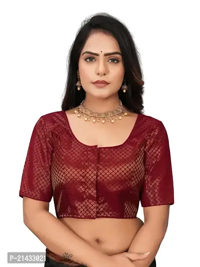 RAMBHAU-Neck Designer Jacquard Radymade Short Sleeves Women Blouse for Traditional Look (Red, Size -34)