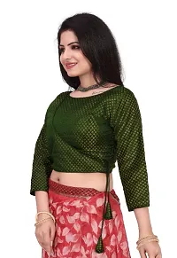 Madhavas Fashion Womens Jacquard Silk  Printed U Neck Blouse With Square Olive and Lace for Women-thumb2