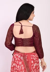 Madhavas Fashion Womens Jacquard Silk  Printed U Neck Blouse With Square Maroon and Lace for Women-thumb1