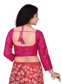 Womens Jacquard Silk  Printed U Neck Blouse With Square Pink and Lace for Women-thumb2