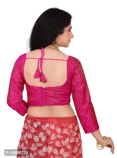 Womens Jacquard Silk  Printed U Neck Blouse With Square Pink and Lace for Women-thumb3