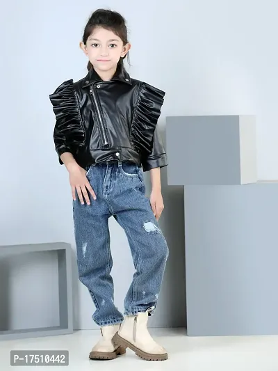 Girls leather jacket with designer cap-thumb0