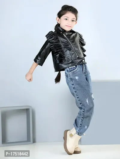 Girls leather jacket with designer cap-thumb3