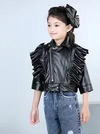 Girls leather jacket with designer cap-thumb3