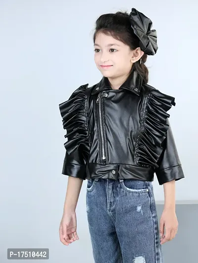 Girls leather jacket with designer cap-thumb4