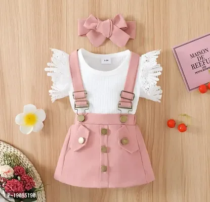 Girls designer top and pink skirt with suspender belt and hairband-thumb0