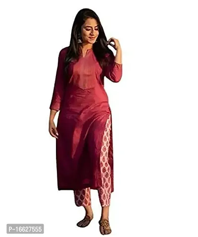 Dakash Fashion Women's Solid Embroidery Rayon Straight Kurti with Pant || 3/4 Sleeve and Round Neck Kurti for Women's and Girls -Maroon (M)-thumb0