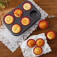 Six Cup Muffin Pan with Silic by Movers WRLD Premium Non-Stick Baking Tray Cupcake Tin with Silicone Muffin Liners and Silicone Spatula Set.-thumb2