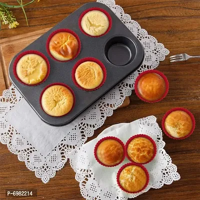 Six Cup Muffin Pan with Silic by Movers WRLD Premium Non-Stick Baking Tray Cupcake Tin with Silicone Muffin Liners and Silicone Spatula Set.-thumb3