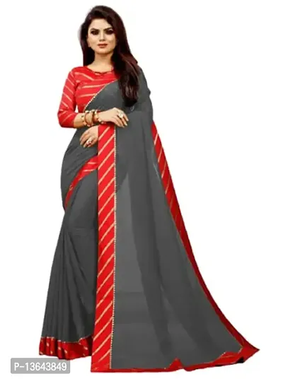 Khodal Krupa Women's Silk Saree With Unstitched Blouse Pices (Pavitra Grey + Red)-thumb0