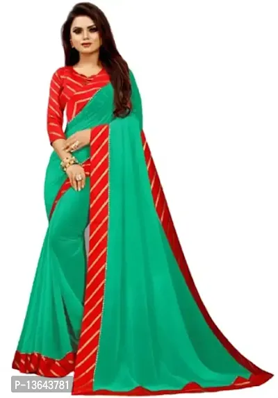 Khodal Krupa Women's Silk Saree With Unstitched Blouse Pices (Pavitra Pista + Red)
