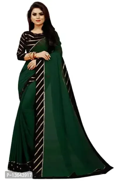 Khodal Krupa Women's Silk Saree With Unstitched Blouse Pices (Pavitra Green + Black)-thumb0