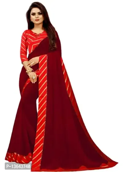 Khodal Krupa Women's Silk Saree With Unstitched Blouse Pices (Pavitra Maroon + Red)