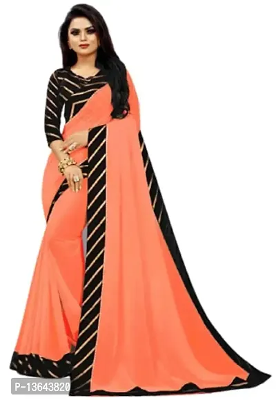 Khodal Krupa Women's Silk Saree With Unstitched Blouse Pices (Pavitra Peach + Black)-thumb0