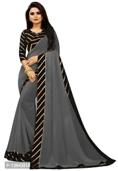 Khodal Krupa Women's Silk Saree With Unstitched Blouse Pices (Pavitra Grey + Black)