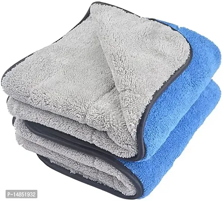 Microfiber Cloth for Car Cleaning and Detailing - Dual Sided, Extra Thick Plush Microfiber Towel Lint-Free, 800 GSM, 40cm x 40cm (2 N - Blue)