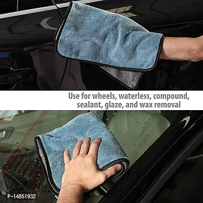 Microfiber Cloth for Car Cleaning and Detailing - Dual Sided, Extra Thick Plush Microfiber Towel Lint-Free, 800 GSM, 40cm x 40cm (2 N - Blue)-thumb3