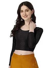 Lycra Full Sleeves Saree Blouse Readymade Crop Top Choli for Girls  Womens-thumb1