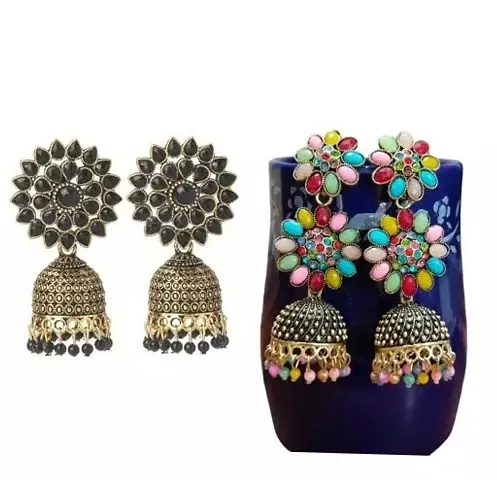 Beautiful Combo Of 2 Pair Plated Jhumka Earrings. Partywear Jhumka And Plated Jhumka For Women